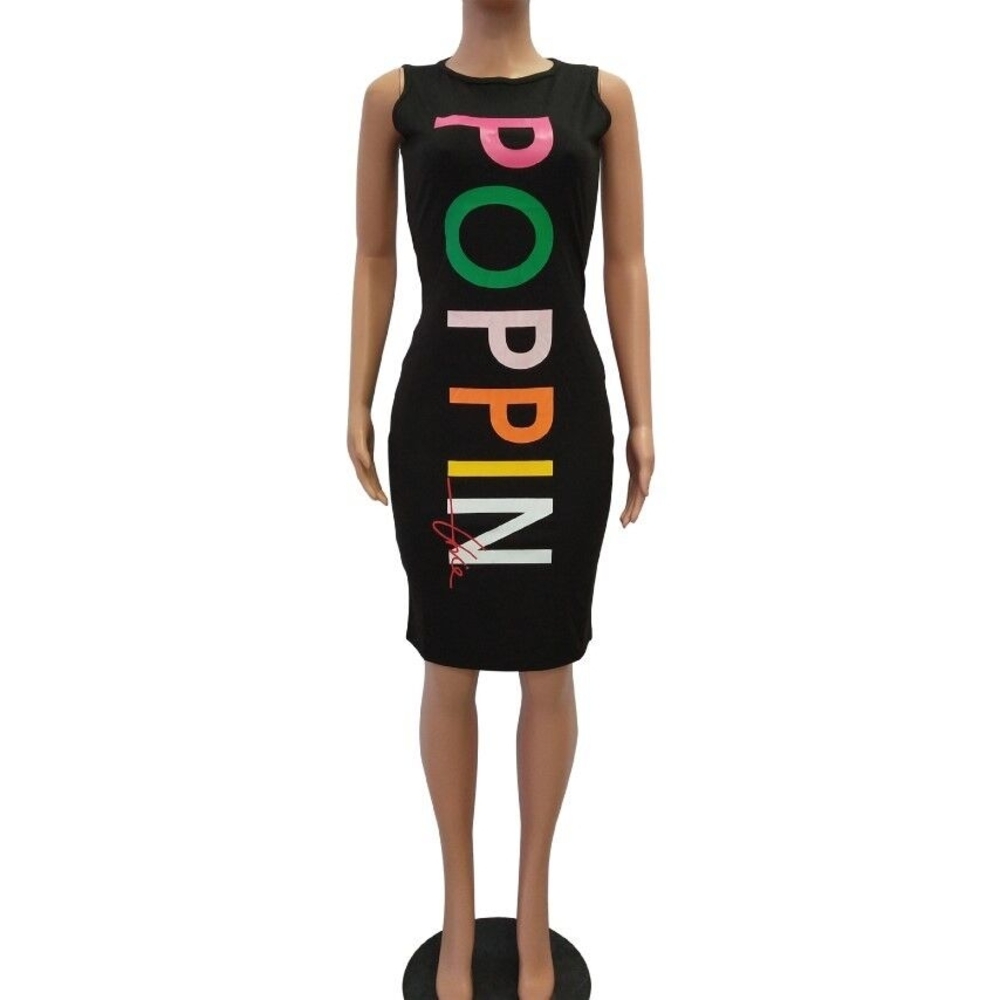 Stylish Black Dress with Colorful Lettering